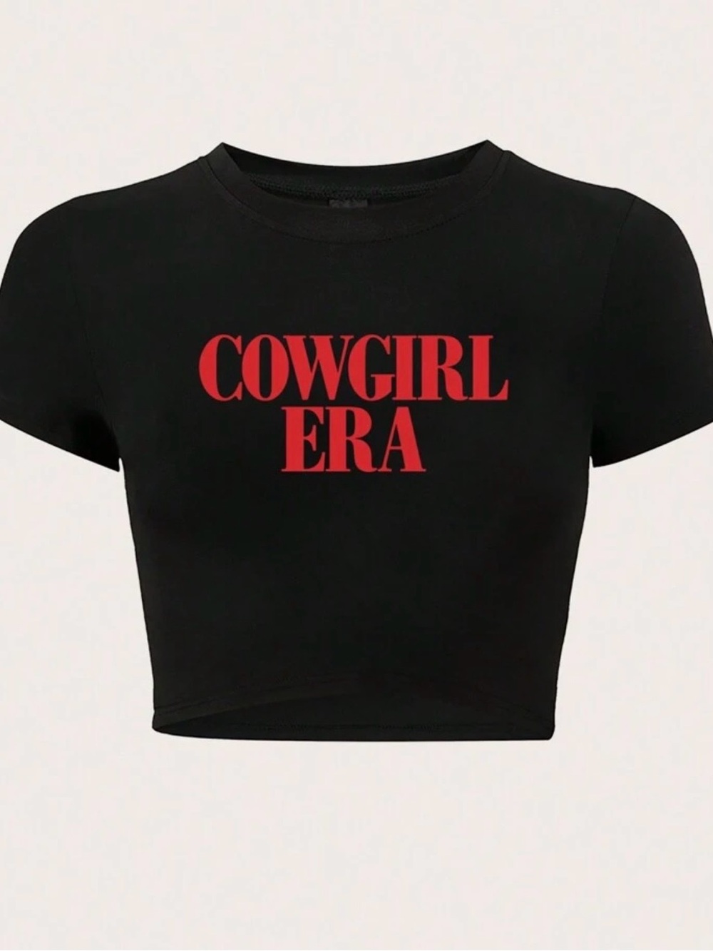 SHEIN Black Crop Tee with Red "COWGIRL ERA" Print